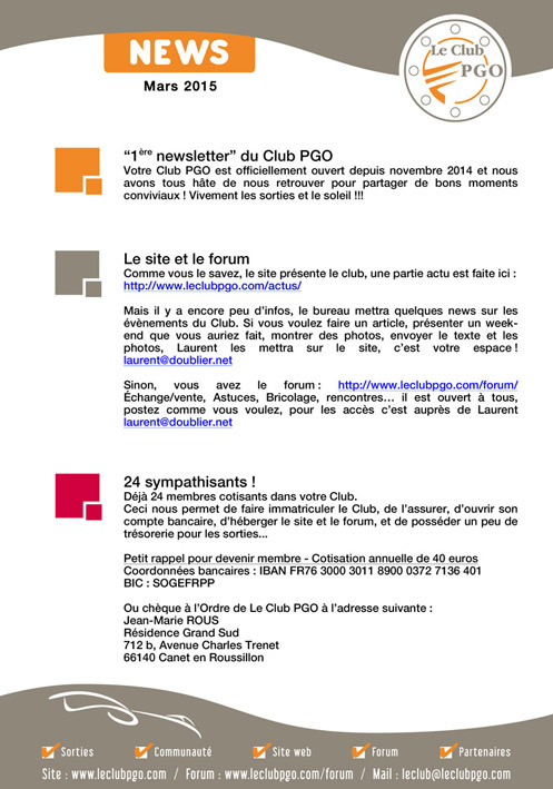 Newsletter et programme sorties 2015